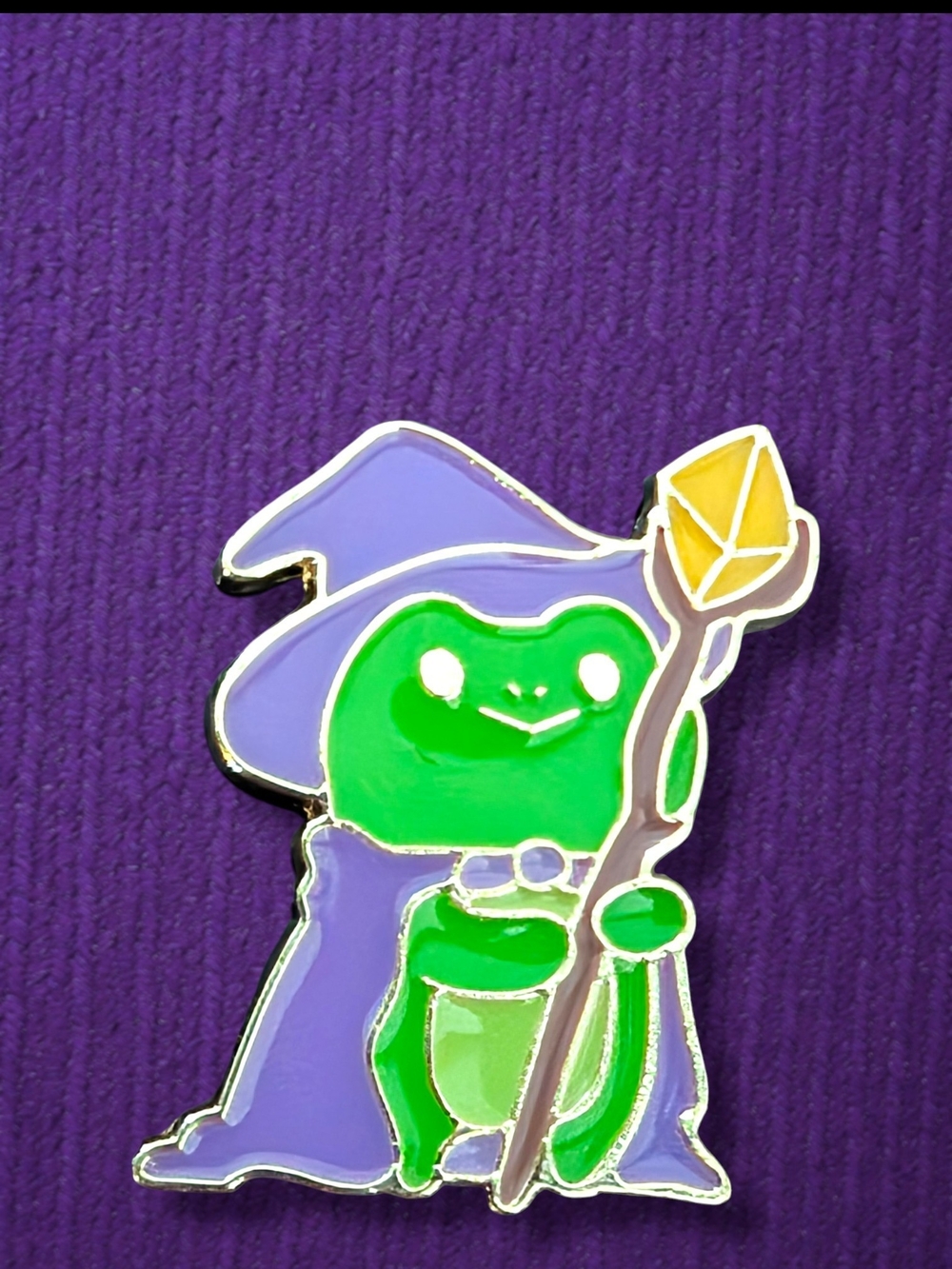 Purple Wizard Frog Enamel Pin - Green & Purple Halloween Accessory